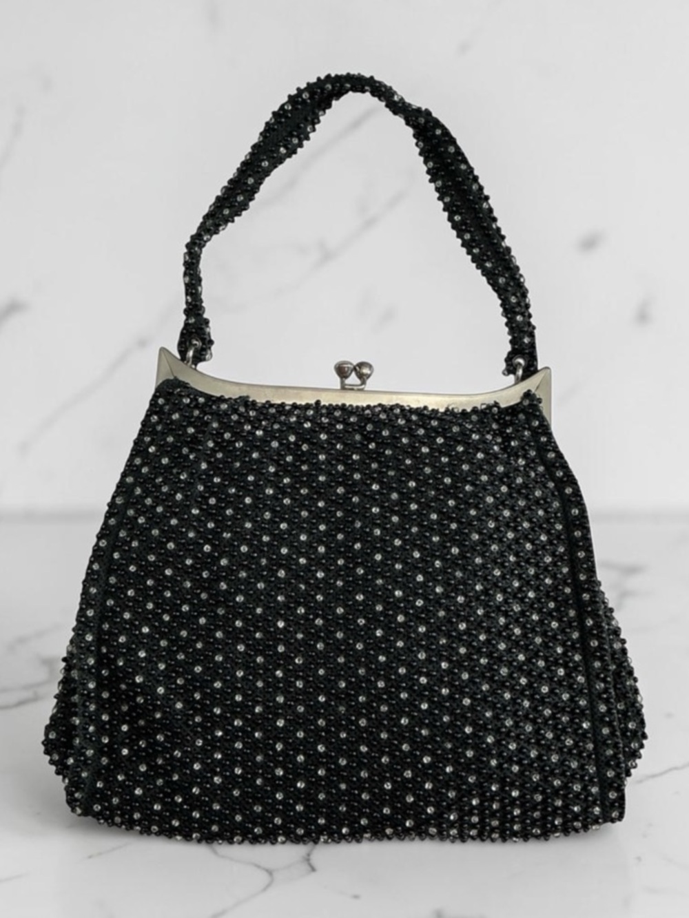 Elegant Black Beaded Handbag